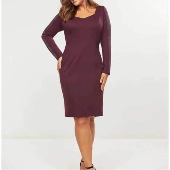 Lane Bryant | Dresses | Lane Bryant Ponte Sheath Dress Long Sleeve Burgundy  Plus Size 6 New Wo Tag